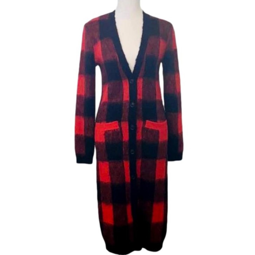 Current Air Red Black Buffalo Print Sweater XS